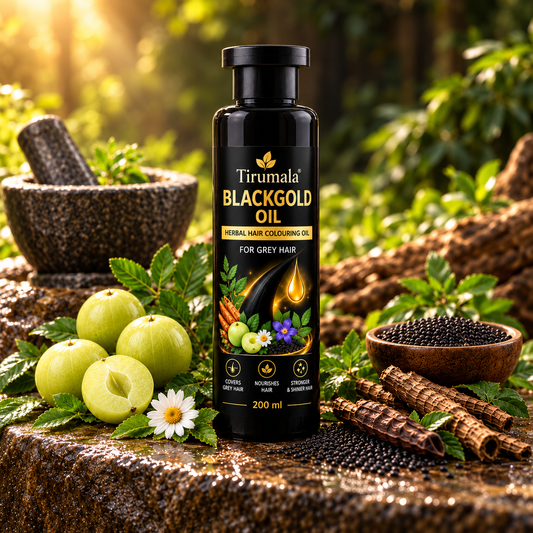 Tirumala™ BlackGold Oil – Herbal Hair Darkening Oil for Grey & White Hair | 200 ml